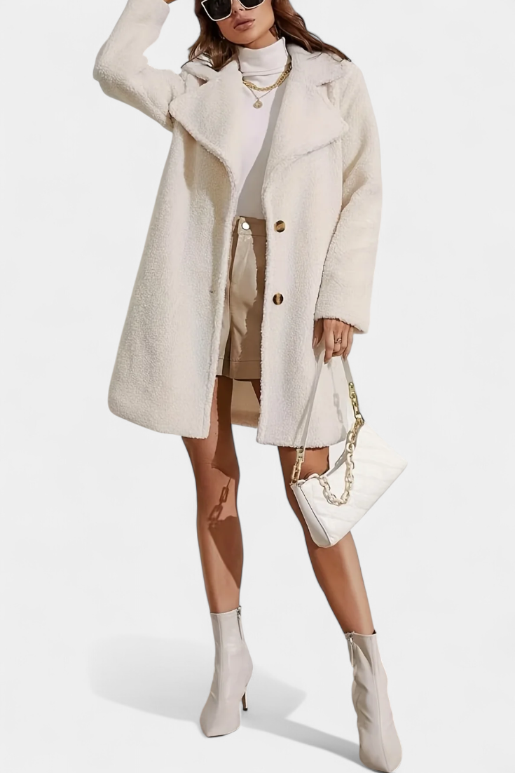 Lyra Long Minimalist Coat Featuring Sleek Button Design