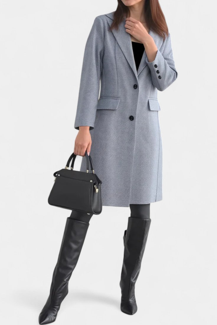 Armande Mid-Length Coat featuring Single-Breasted Button Closure and Notched Collar