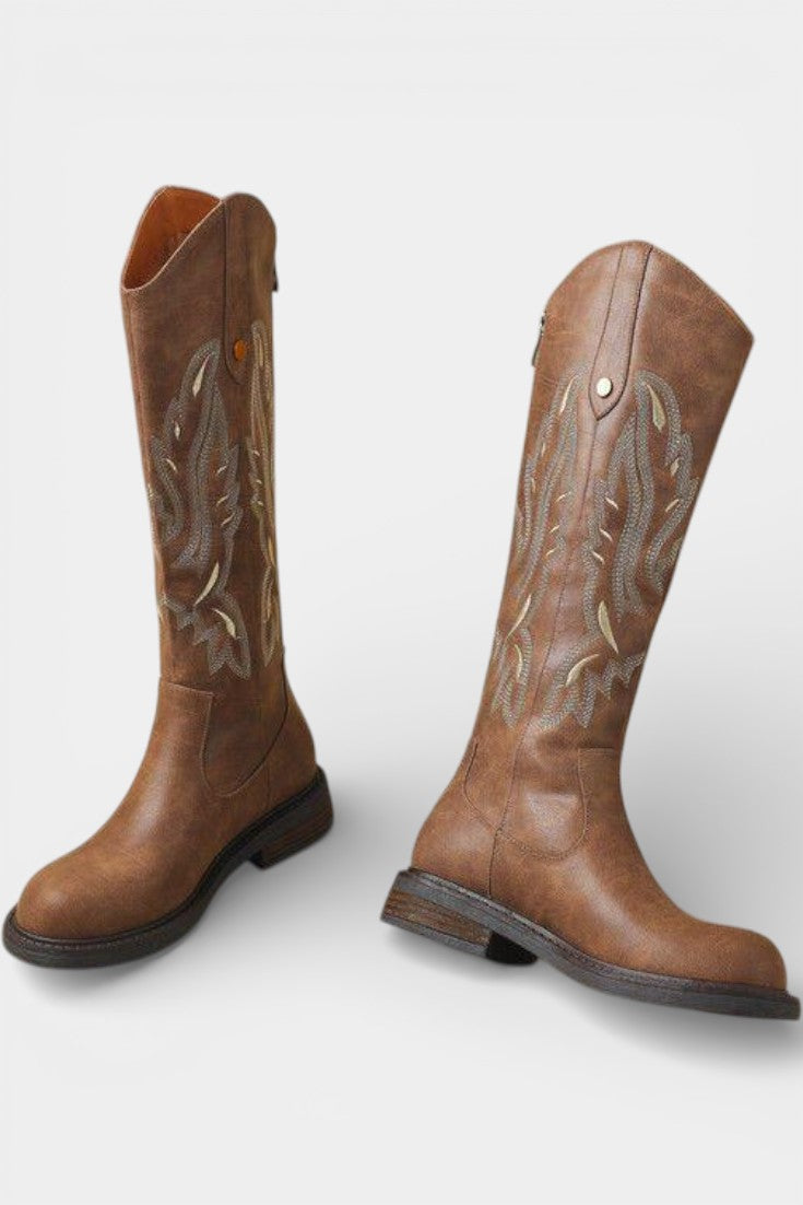 Violette Long Embroidered Boots Featuring Back Zipper