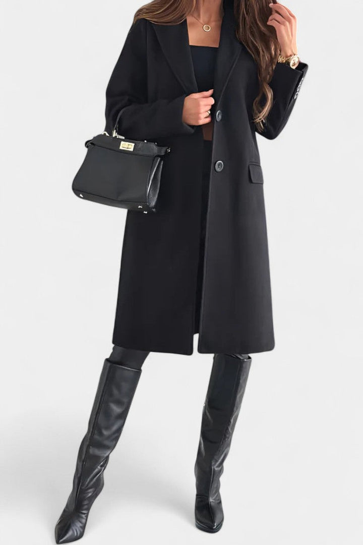 Armande Mid-Length Coat featuring Single-Breasted Button Closure and Notched Collar
