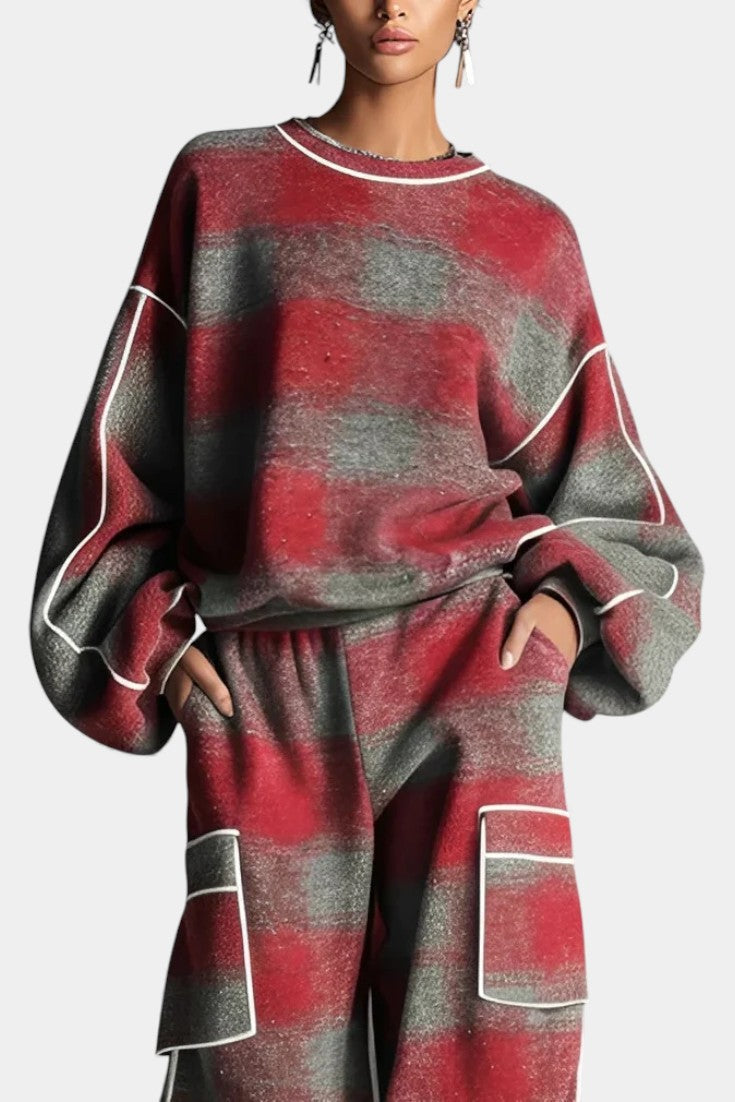 Oléna Urban Checkered Color-Block Ensemble