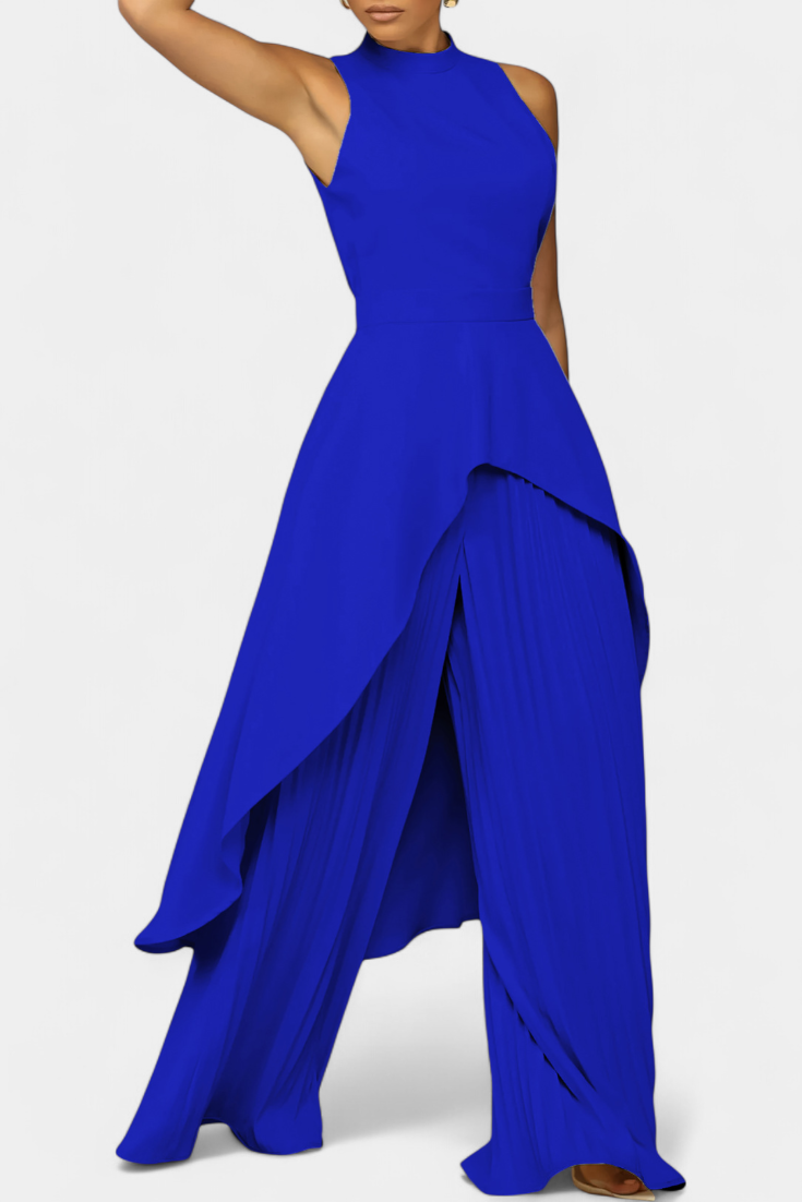 Chrysoula Asymmetrical Sleeveless Outfit with Pleated Trousers