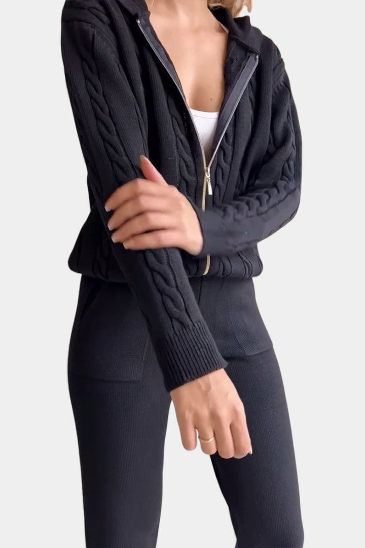 Perdita Cardigan & Twisted Jacquard Sweater Set - Casual Style