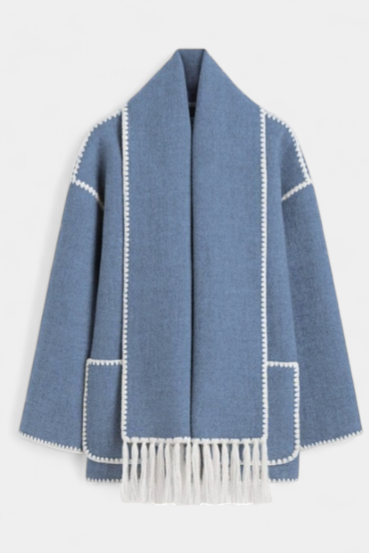 Pauline Coat Featuring Built-In Scarf and Flowing Design