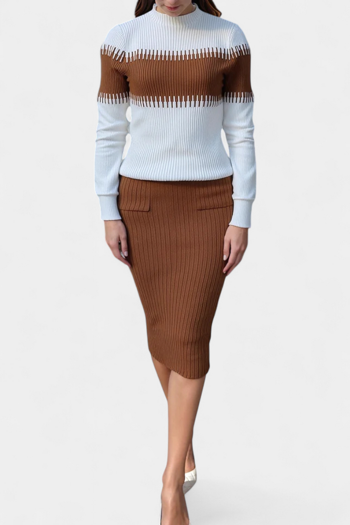 Sidonie Two-Tone Long Sleeve Midi Knit Dress Ensemble