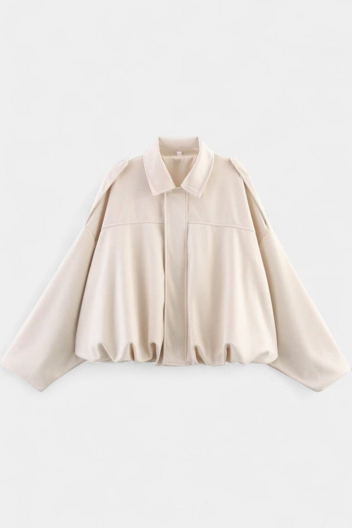 Monnie Oversized Suede Bomber Jacket with Tailored Shoulders