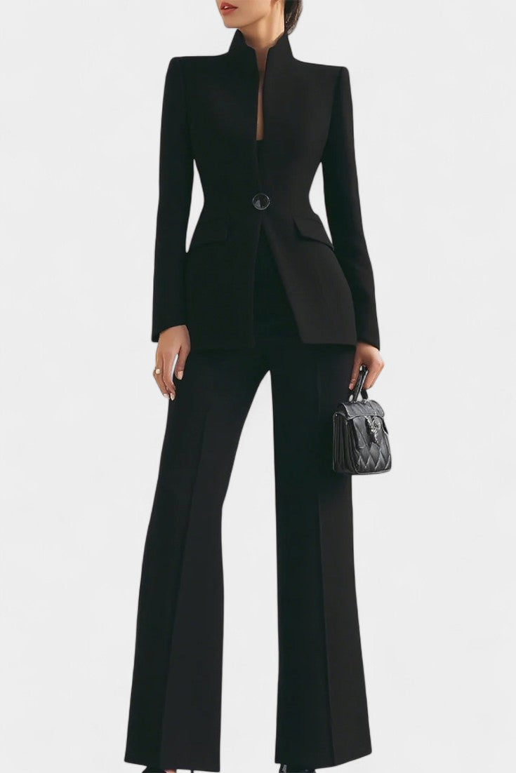 Elisabetta High-Collar Two-Piece Set with Wide-Leg Trousers