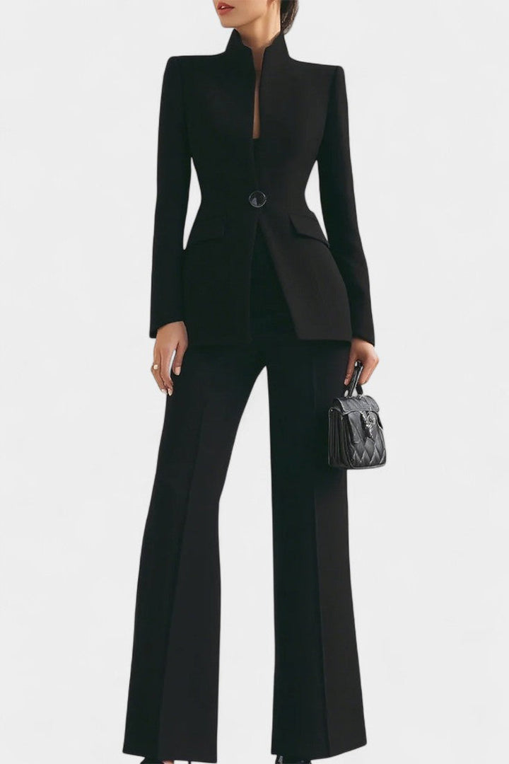 Elisabetta High-Collar Two-Piece Set with Wide-Leg Trousers