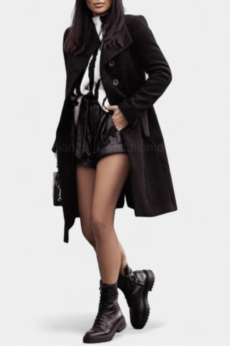 Kaya Belted Long Trench Coat with Straight Fit