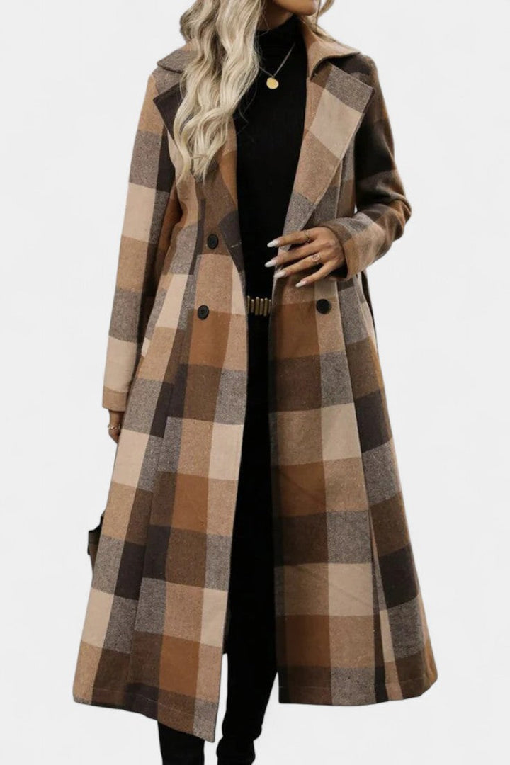 Mélissandre Double-Breasted Checkered Coat with Notched Collar