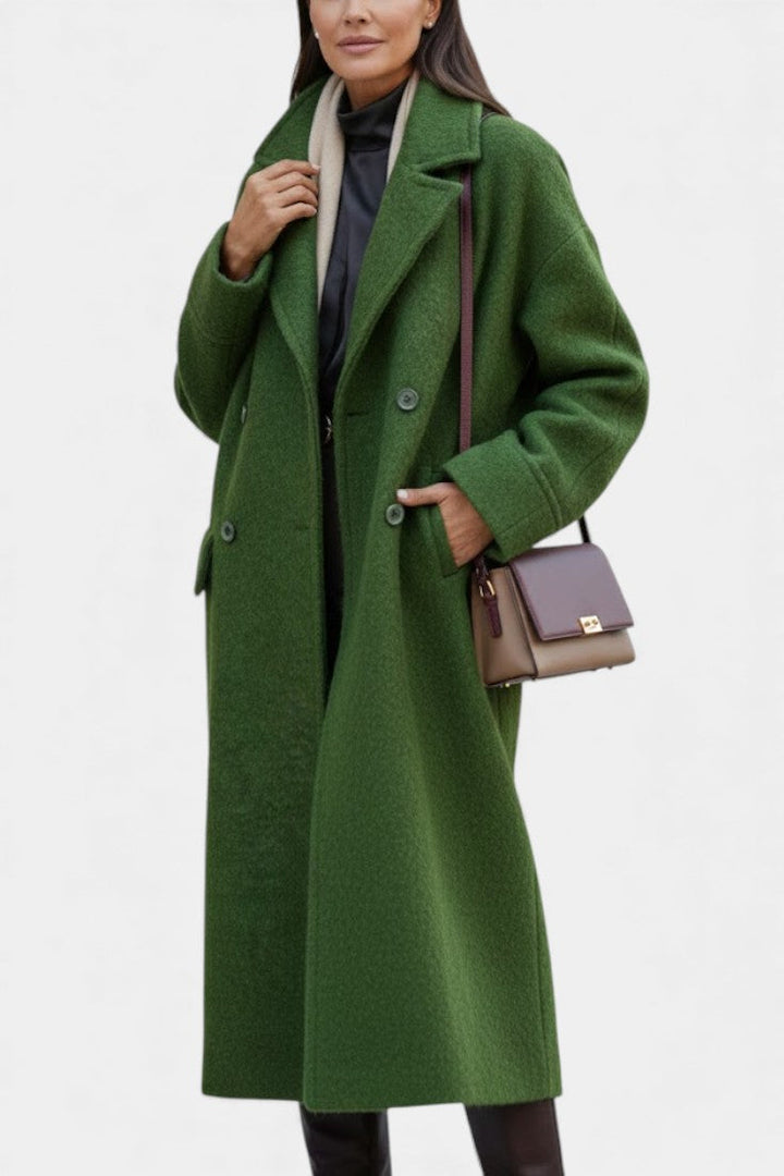 Camile Oversized Double-Breasted Long Coat with Notched Collar