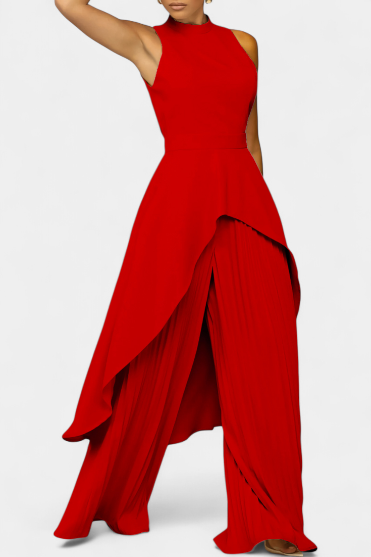 Chrysoula Asymmetrical Sleeveless Outfit with Pleated Trousers