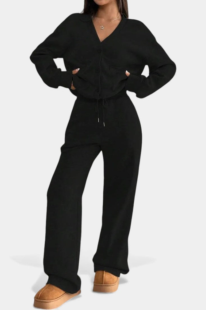 Vellina Cozy Cardigan Jacket & Wide-Leg Pants Set