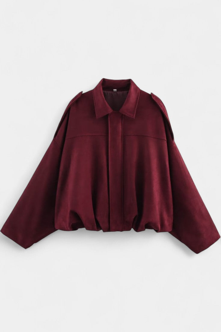 Monnie Oversized Suede Bomber Jacket with Tailored Shoulders