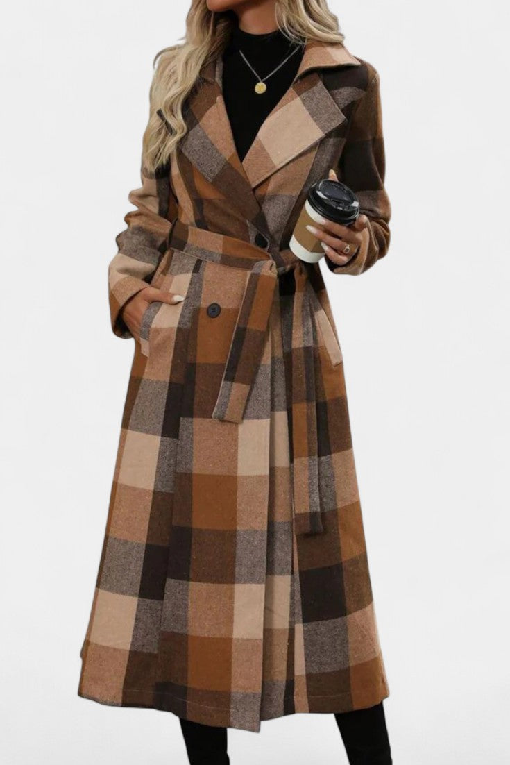 Mélissandre Double-Breasted Checkered Coat with Notched Collar