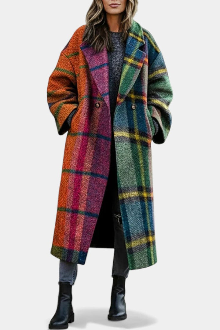 Elegant Notched Collar Checkered Coat by Suhana