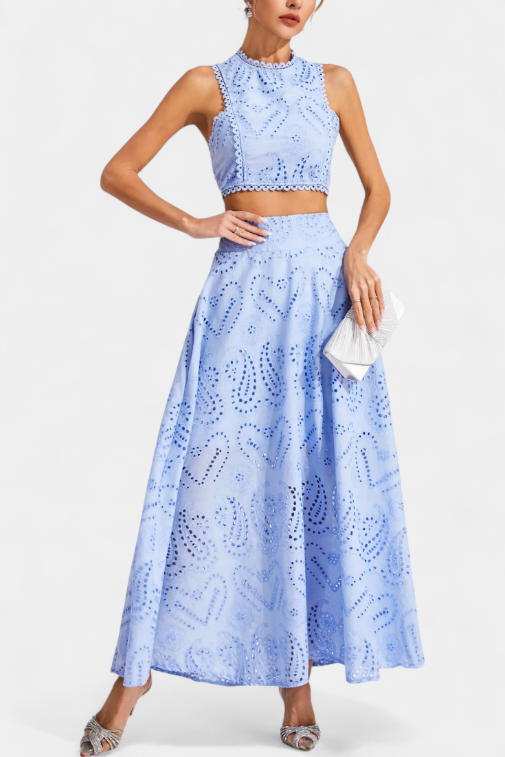 Danitza Floral Lace Two-Piece Set: Crop Top & Maxi Skirt
