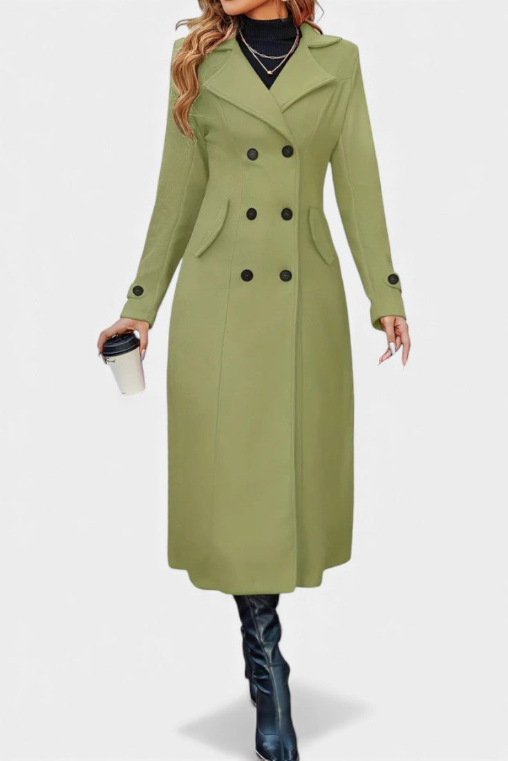 Naïssa Long Double-Breasted Coat with Notched Lapels