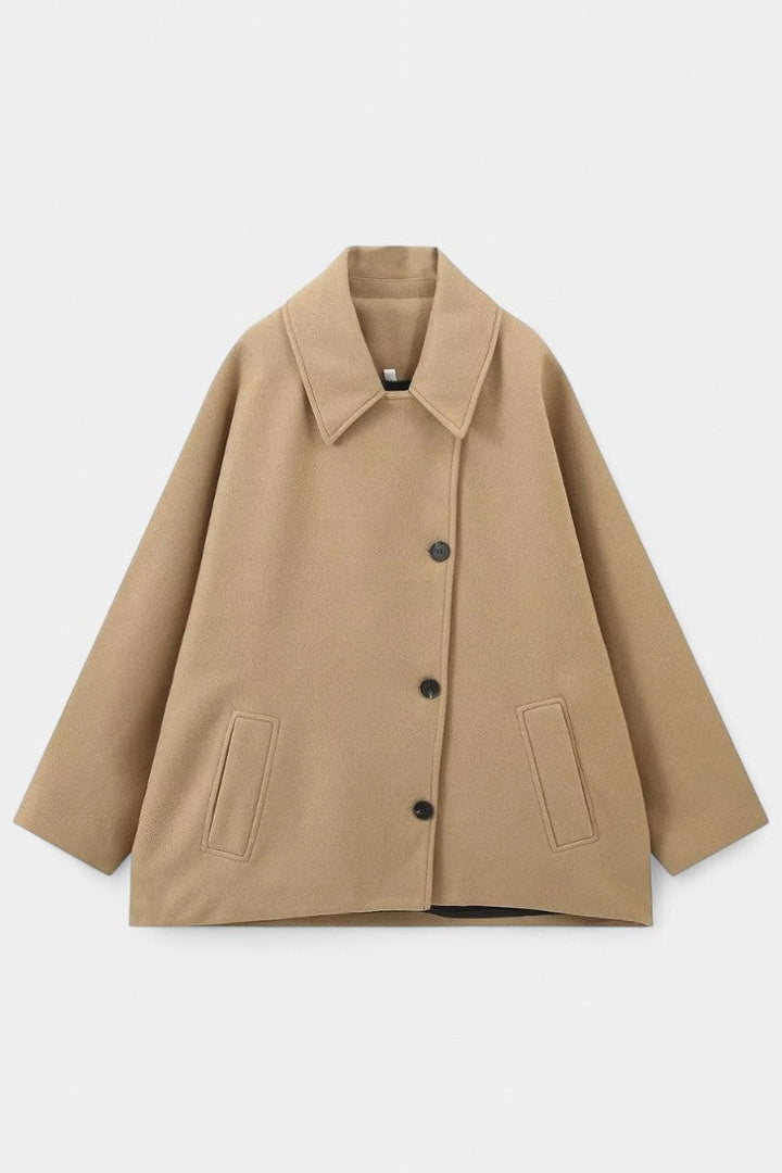 Ambreline Mid-Length Wool Batwing Coat featuring Notch Collar