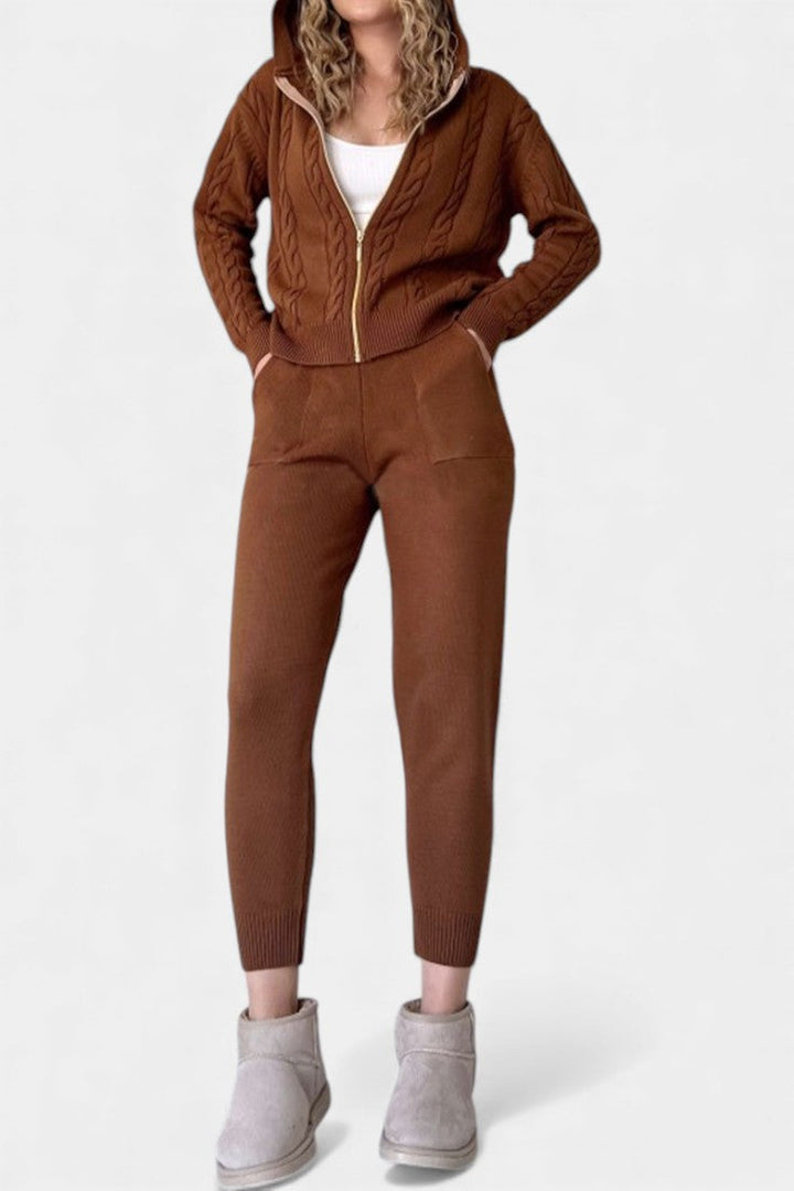 Perdita Cardigan & Twisted Jacquard Pullover Set - Casual Ensemble