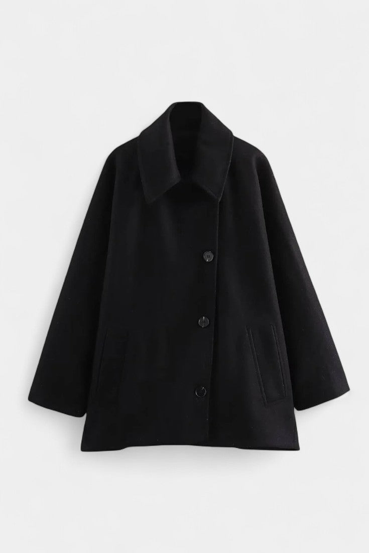 Ambreline Mid-Length Wool Batwing Coat featuring Notch Collar