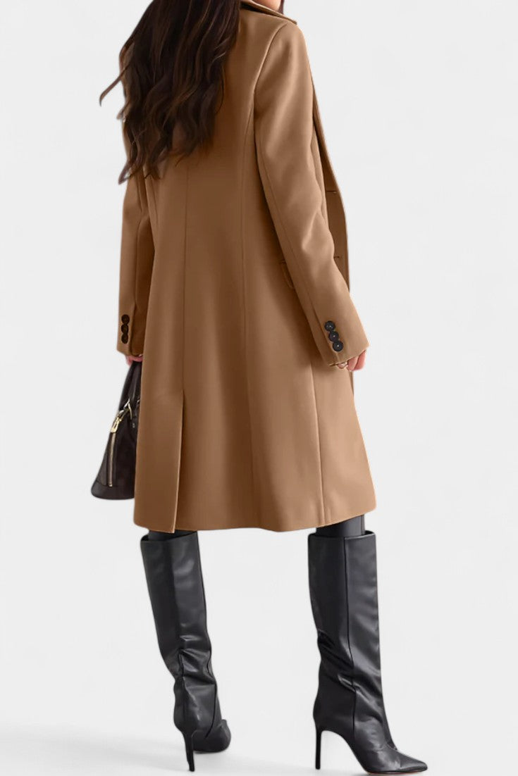 Armande Mid-Length Coat featuring Single-Breasted Button Closure and Notched Collar
