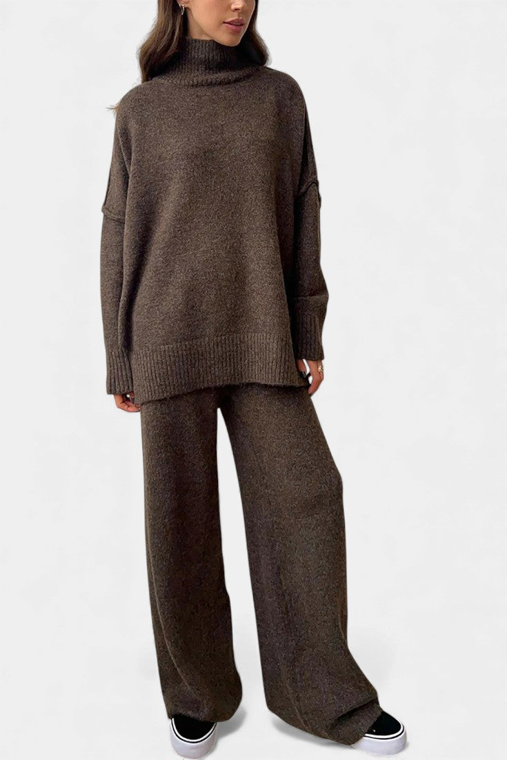 Xylia Knit Set with Turtleneck and Wide-Leg Trousers