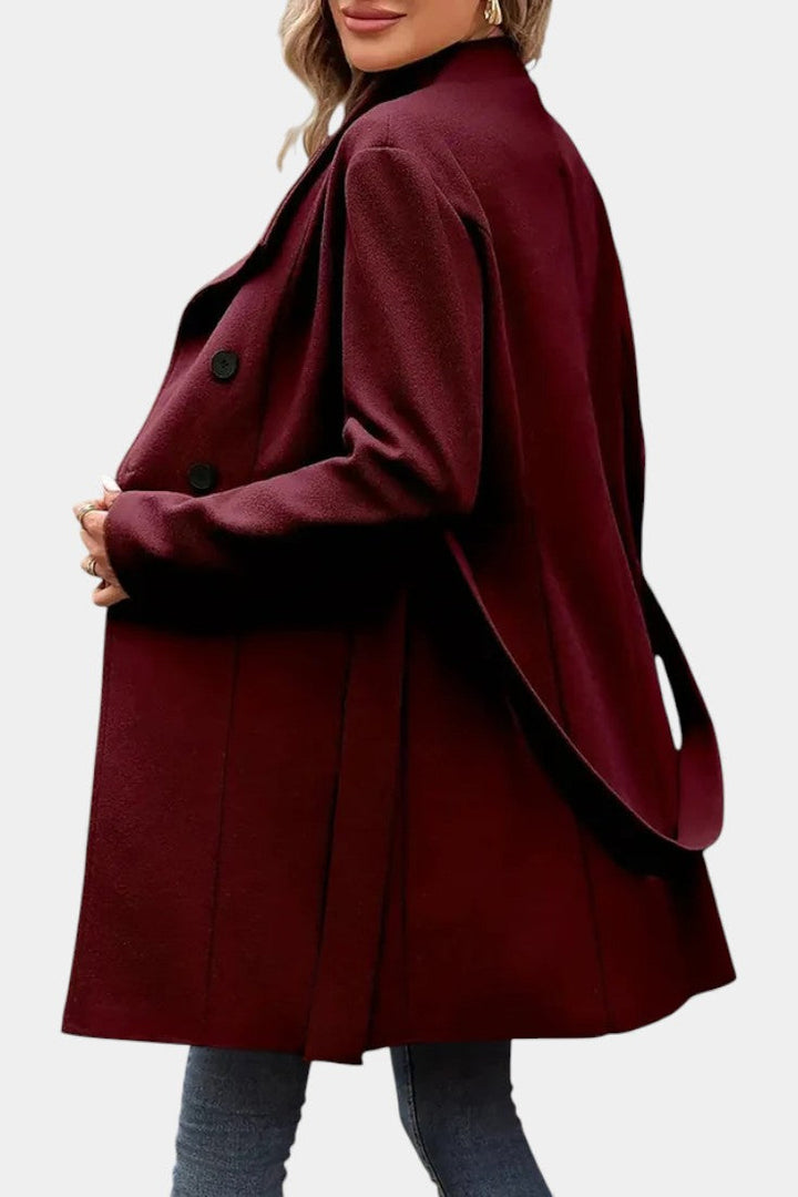 Yuliana Long Button-Up Coat with Adjustable Waist Tie