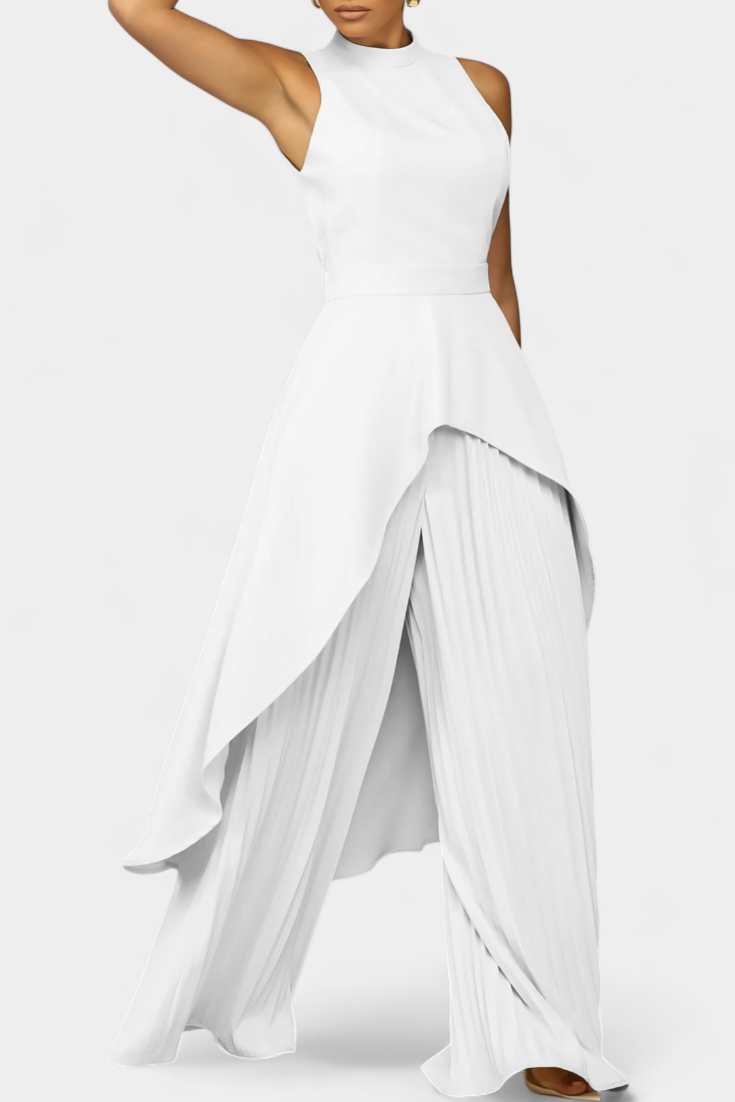 Chrysoula Asymmetrical Sleeveless Outfit with Pleated Trousers