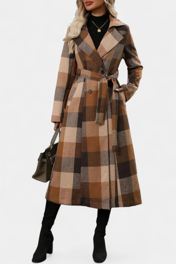 Mélissandre Double-Breasted Checkered Coat with Notched Collar