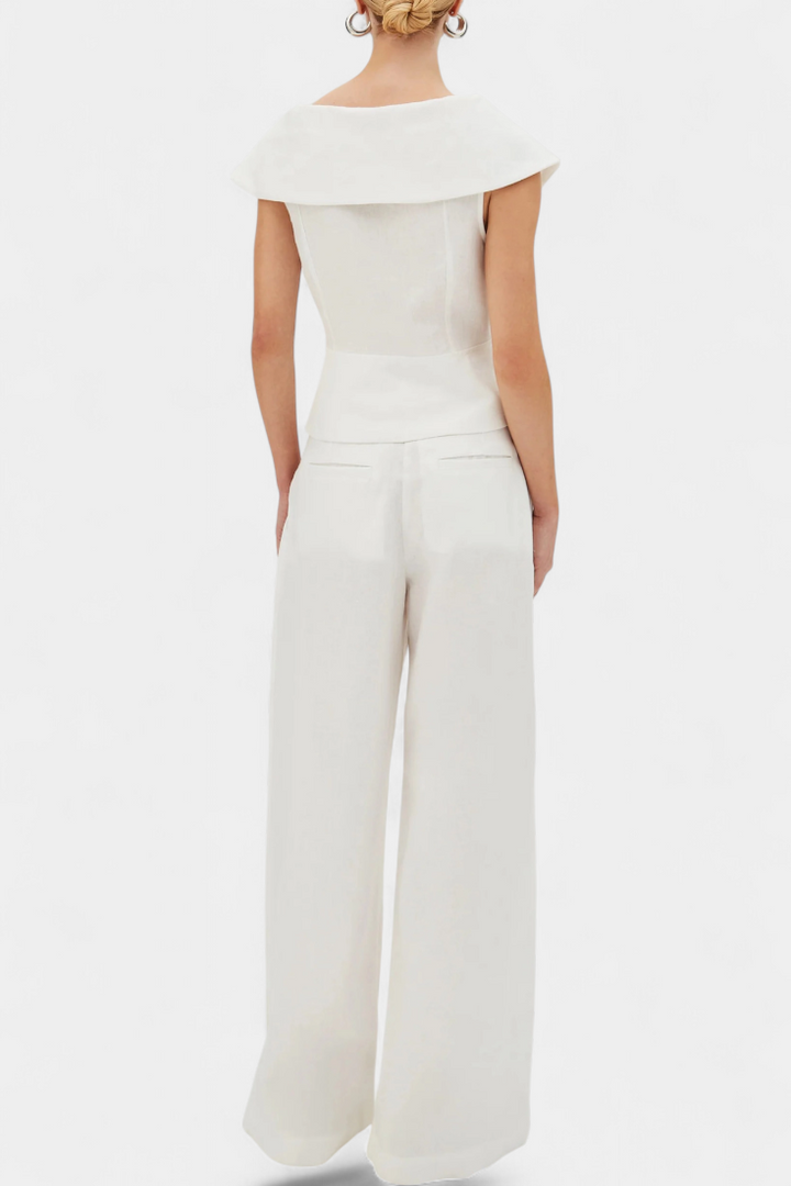 Hayden Ensemble Structured Top with Wrap Neck and Palazzo Pants