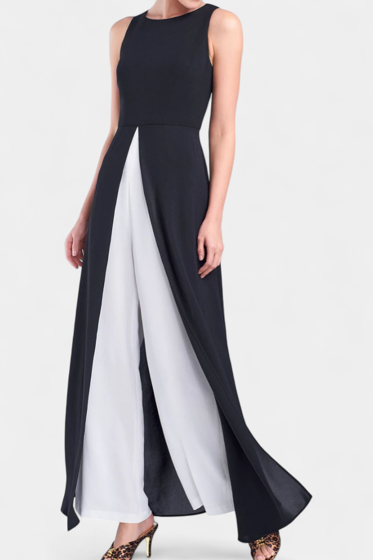 Alicia Two-Tone Sleeveless Layered Long Set with Flared Pants