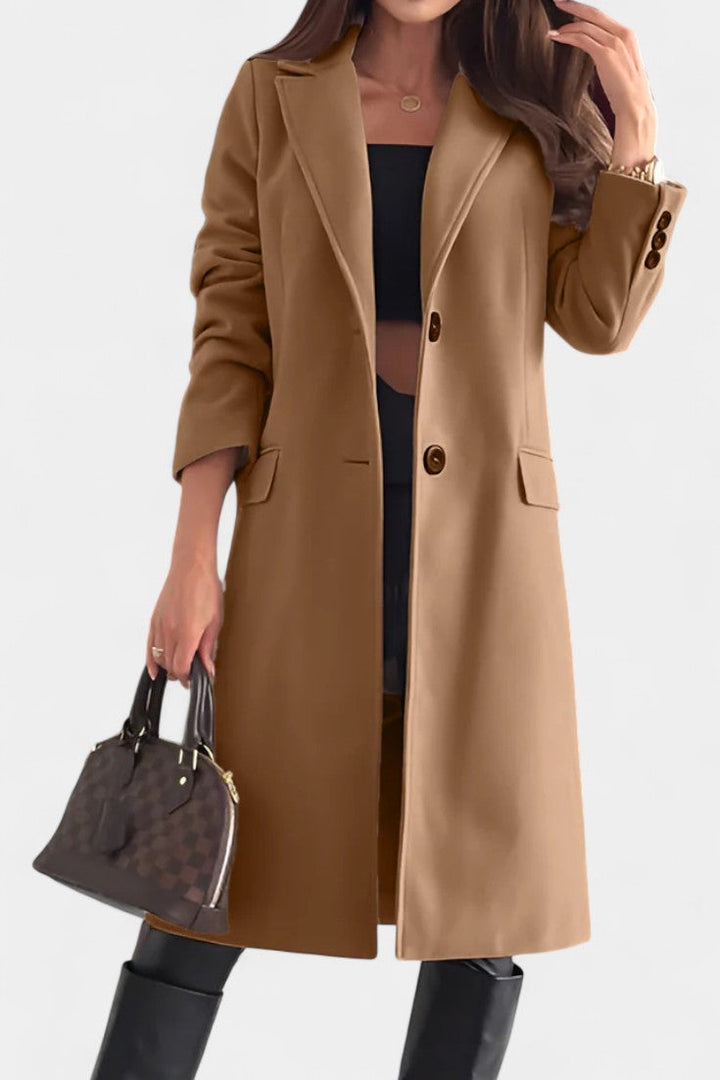 Armande Mid-Length Coat featuring Single-Breasted Button Closure and Notched Collar