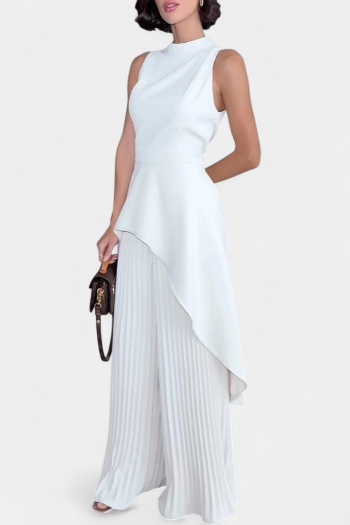 Chrysoula Asymmetrical Sleeveless Outfit with Pleated Trousers