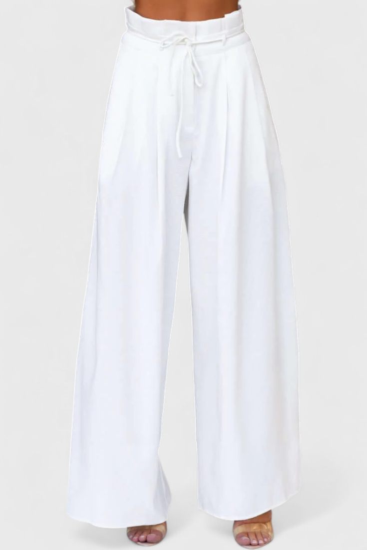 Bernadina Linen Ensemble: Front Neckline Top with Wide Leg Pants