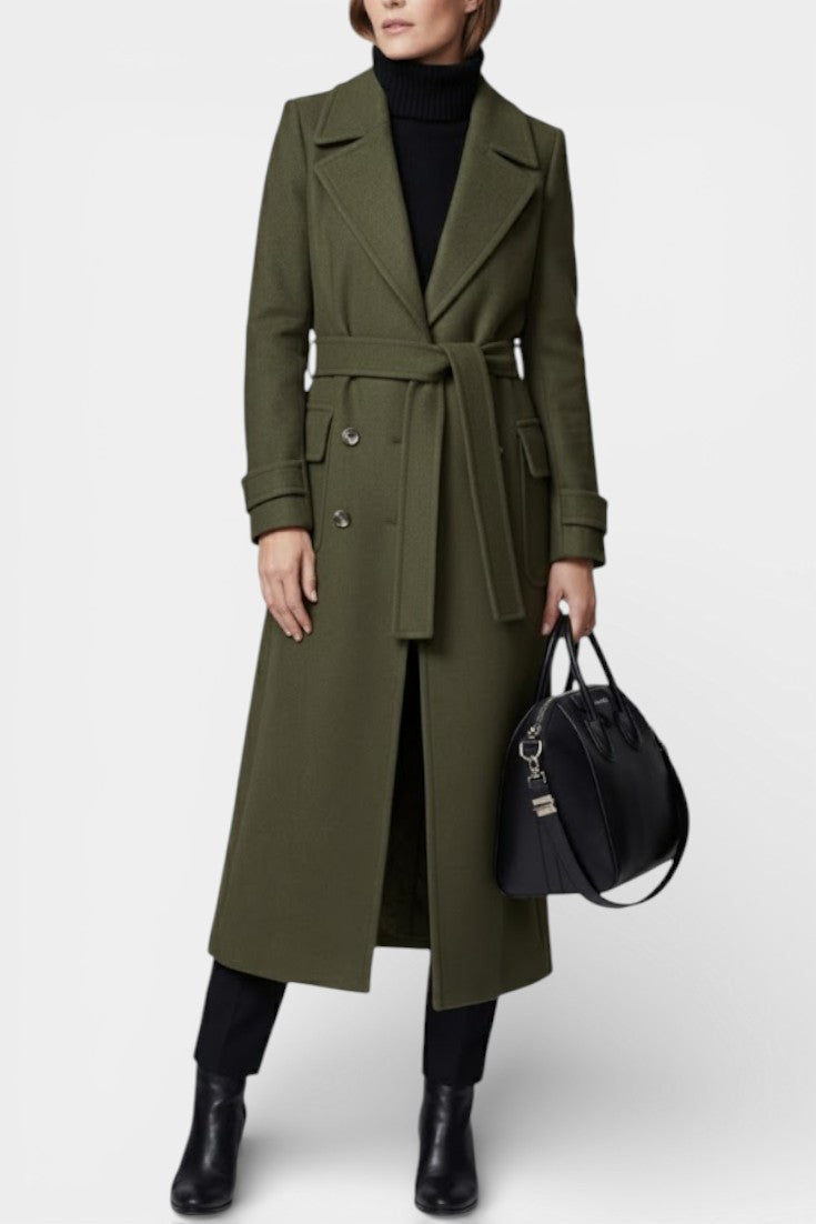Elegant Double-Breasted Franka Long Wool Coat with Tailored Fit