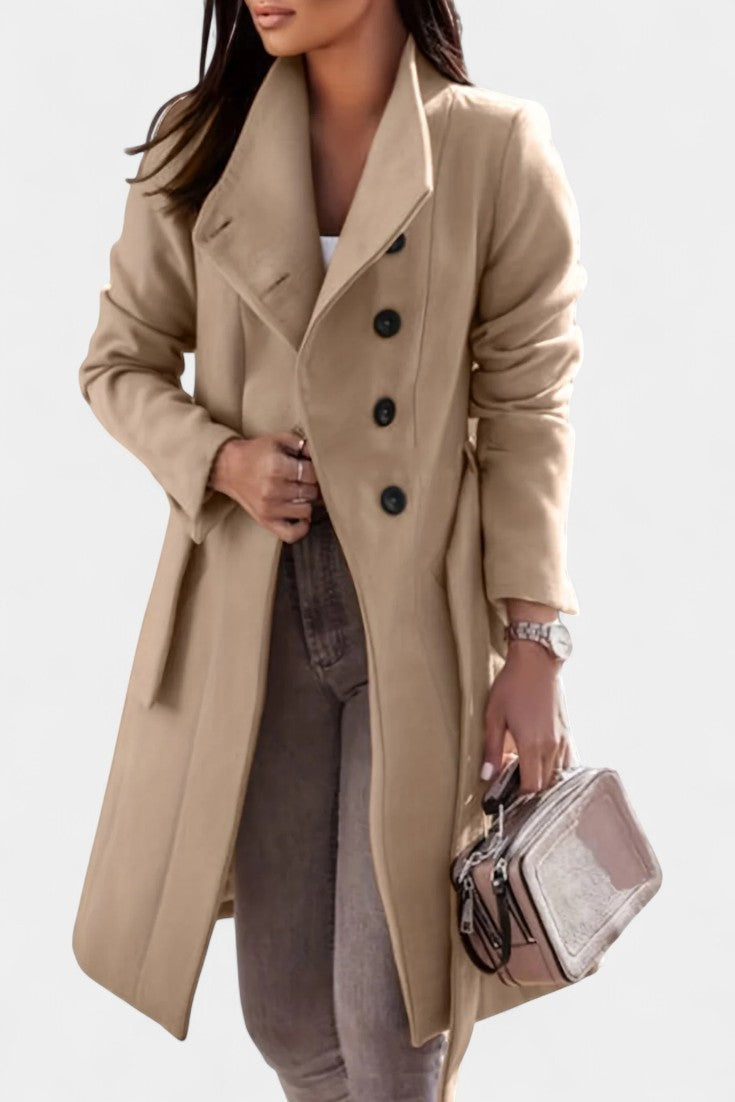 Kaya Belted Long Trench Coat with Straight Fit