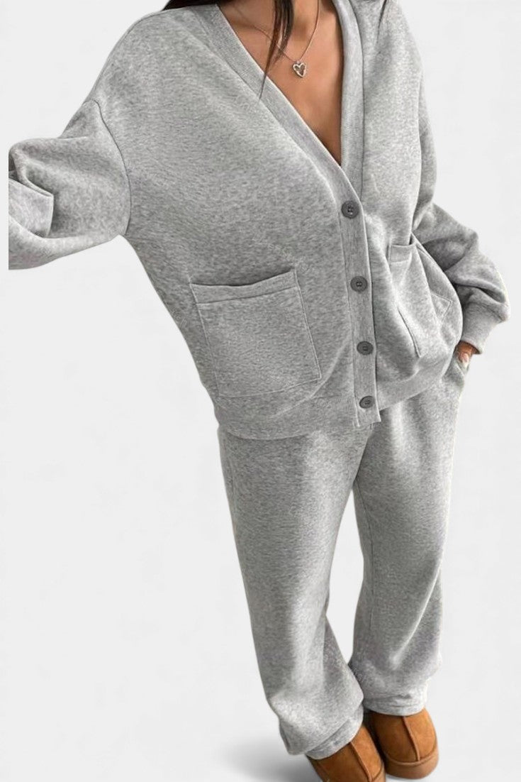 Vellina Relaxed Cardigan Jacket & Wide-Leg Pants Set