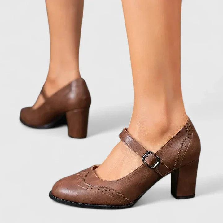 Rosamund | Brogue Mary Jane Block Heels