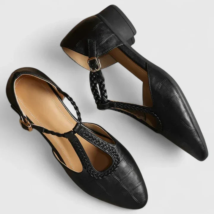 Tessa | Croc-Effect T-Bar Flats