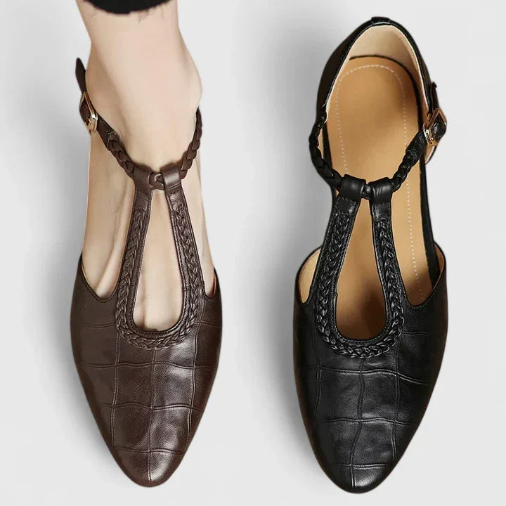 Tessa | Croc-Effect T-Bar Flats
