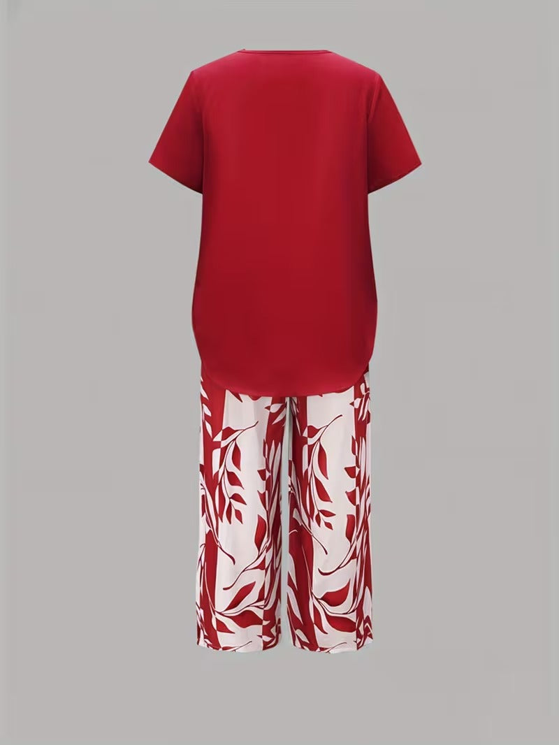Arvessa | Casual Leaf Print Two Piece Set