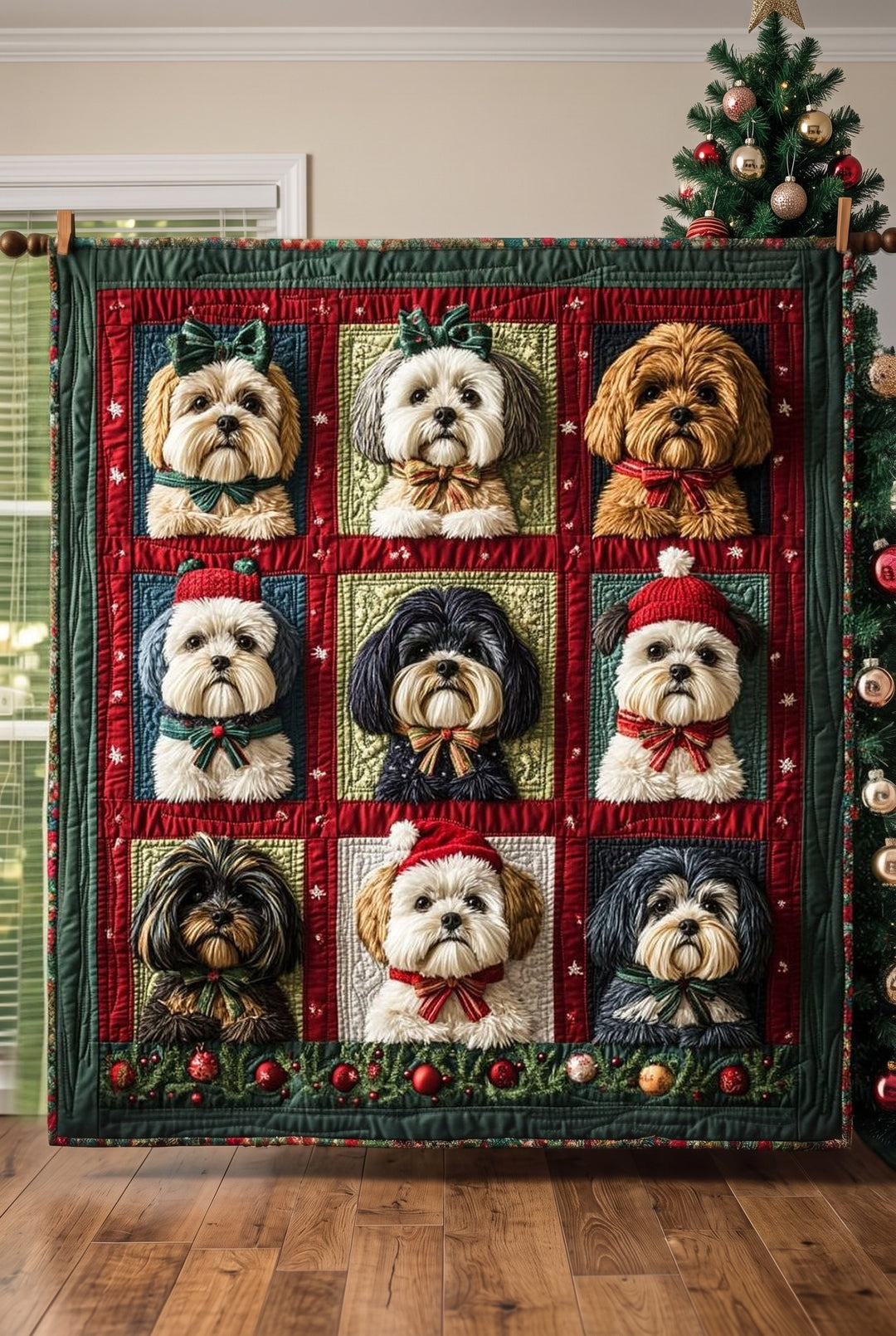 Ishbel™ | Christmas Pups Quilted Blanket