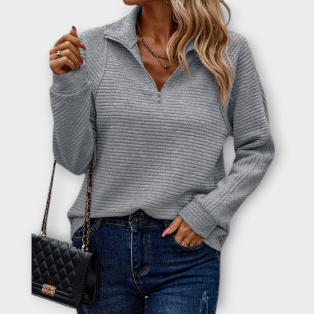 Sinead | Ribbed Zip Collar Pullover