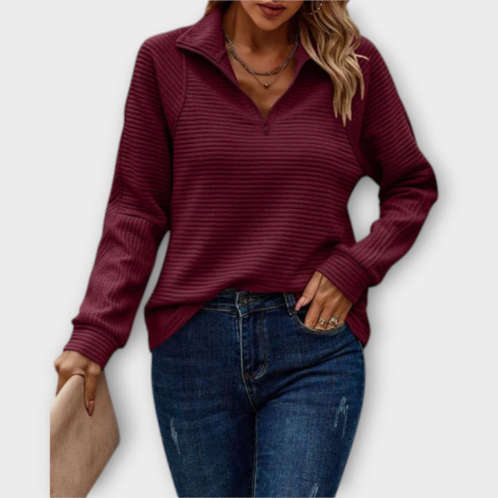 Sinead | Ribbed Zip Collar Pullover