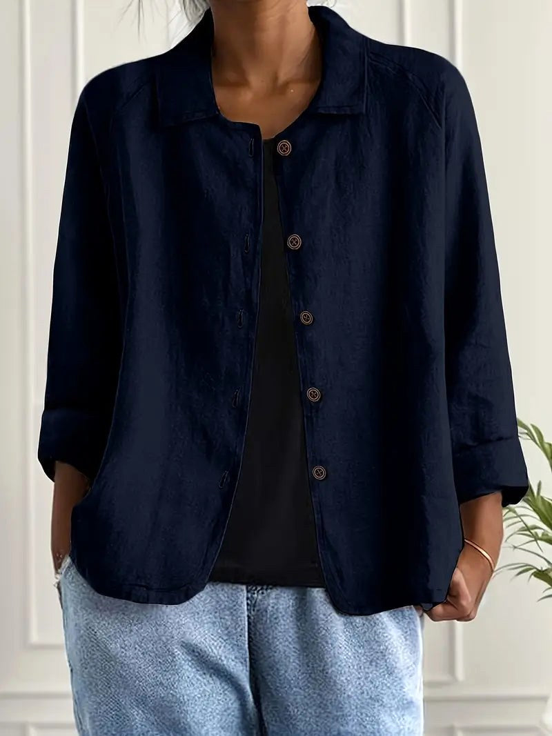 Cerisette | Navy Curved Hem Open Shirt