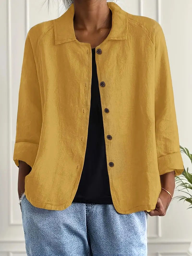 Zeffirine | Mustard Slub Weave Open Shirt