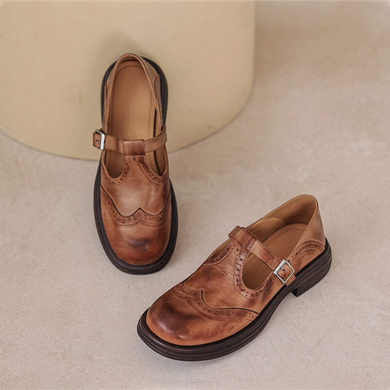 Flora | T-Strap Brogue Flats