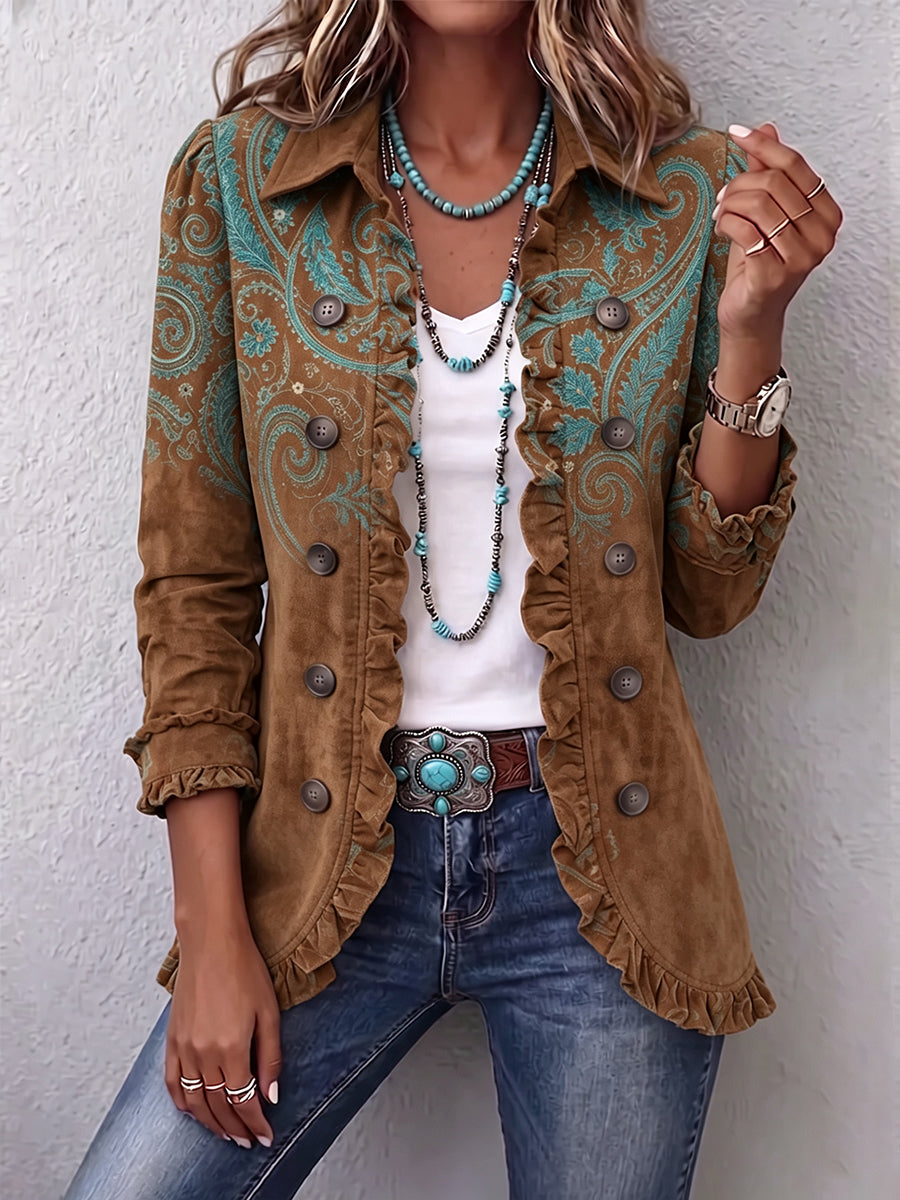 Goldenridge™ | Paisley Print Ruffle Jacket Brown