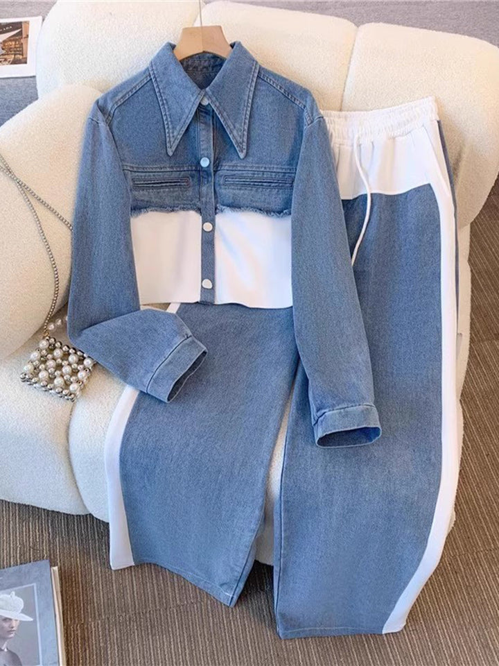 Holbrook™ | Color-Block Cropped Jacket & Wide-Leg Pants Set White